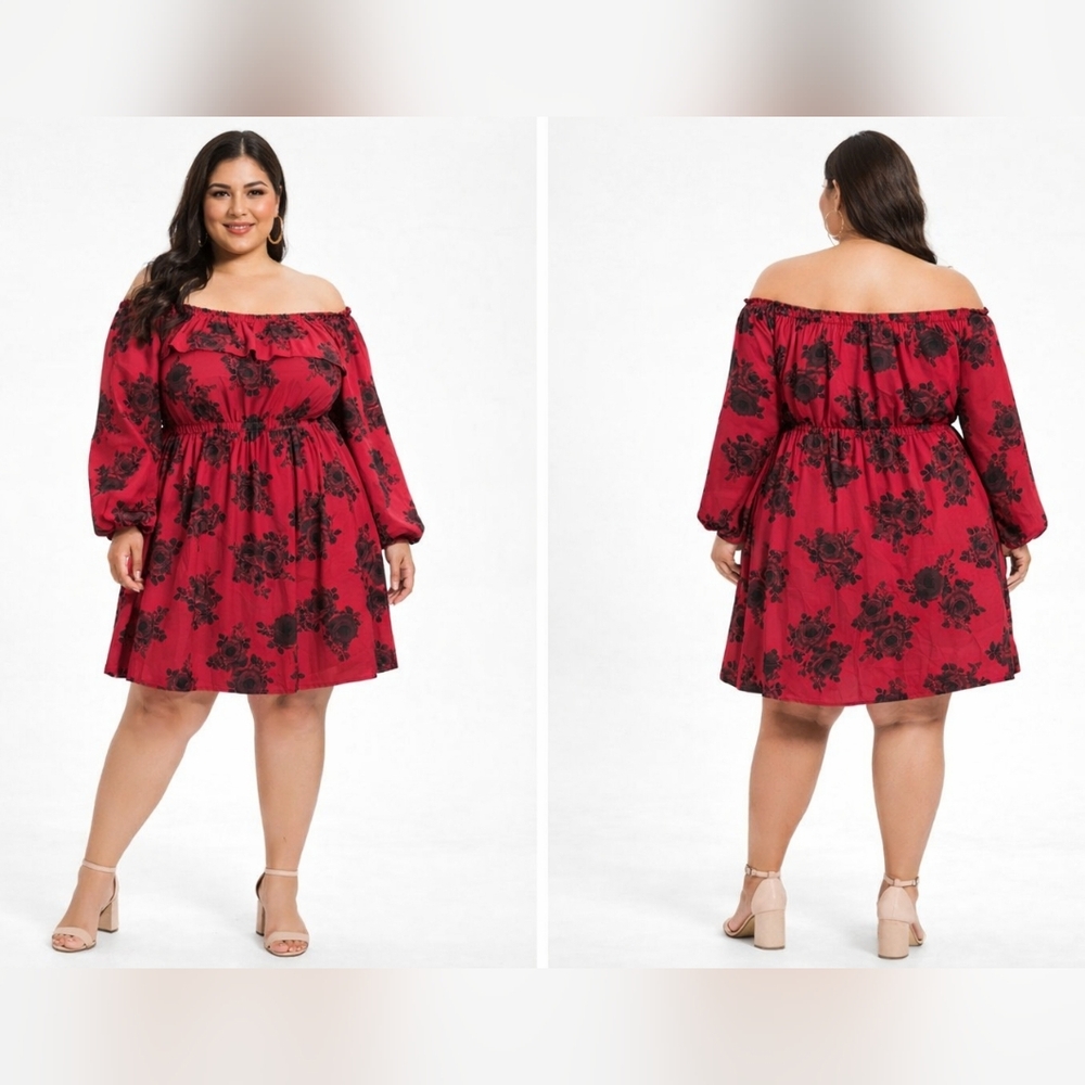 Torrid Red Floral Off-Shoulder Mini Dress